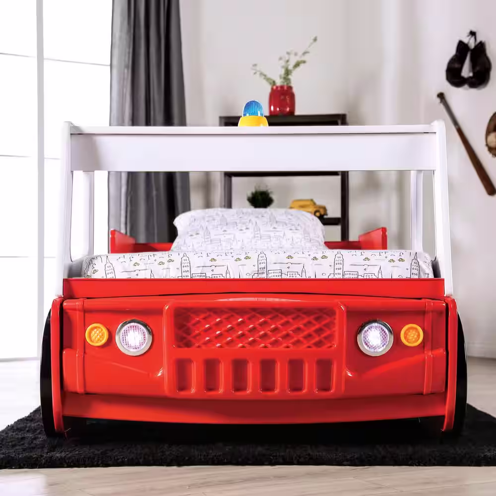 Furniture of America Mitta Red Fire Truck Youth Twin Bed