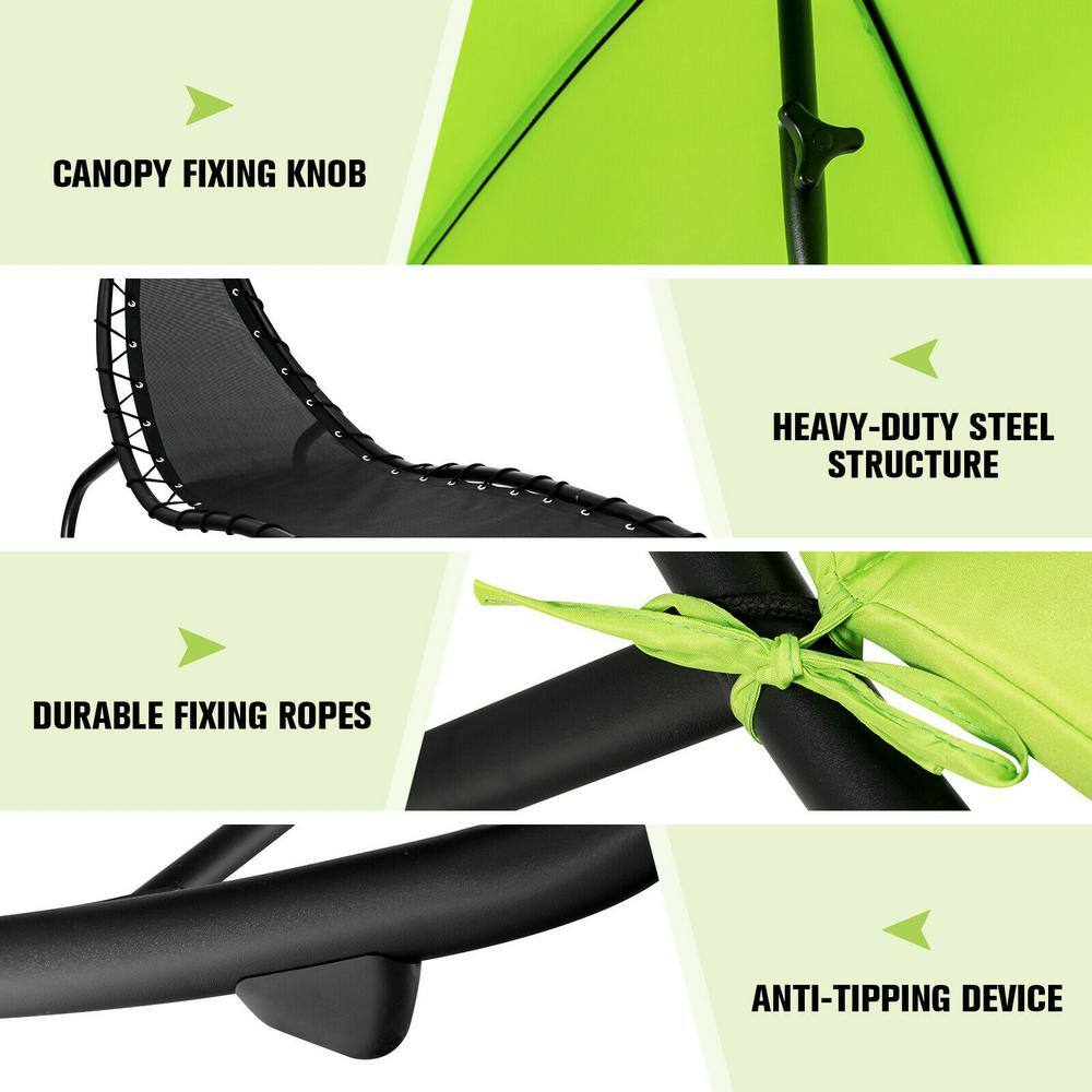 SUNRINX 6 ft. Free Standing Patio Hammock Chair Floating Hanging Chaise Lounge Chair with Green Canopy and Built-in Pillow