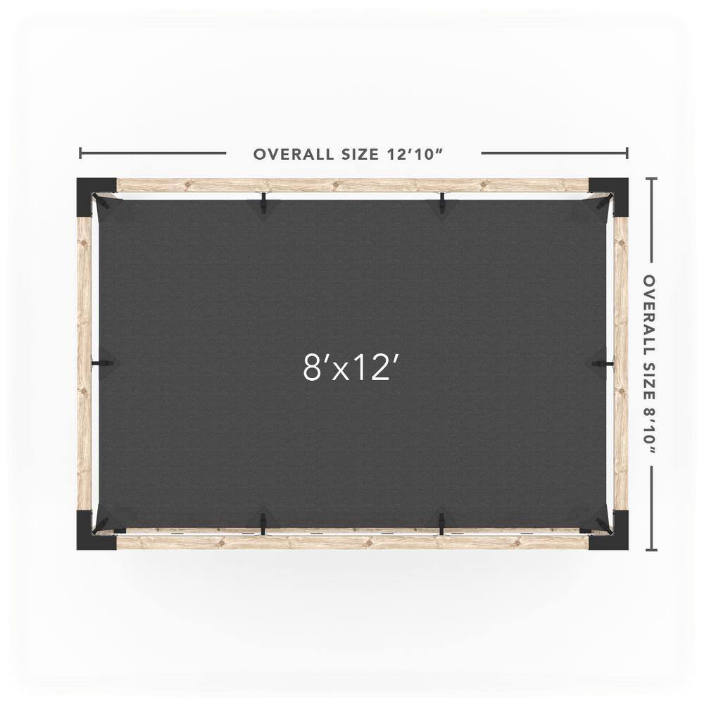 TOJA GRID 8 ft. L x 12 ft. W Pergola Kit with 4x4 KNECT Post Wall and White Shade Sail, 4x4 Wood Posts