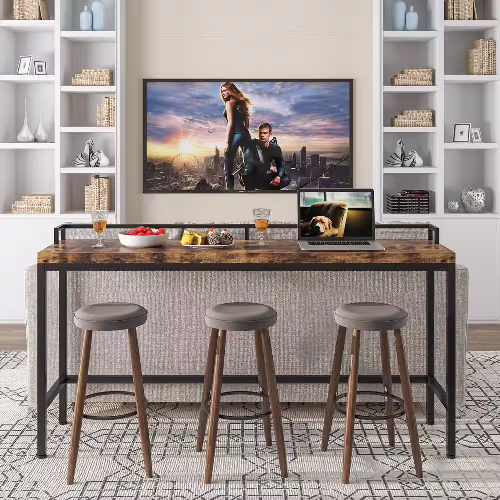 BYBLIGHT Elson 70.9 in. Rustic Brown Rectangle Wood Console Table Sofa Table Entryway Table Bar Table with Removable Fence