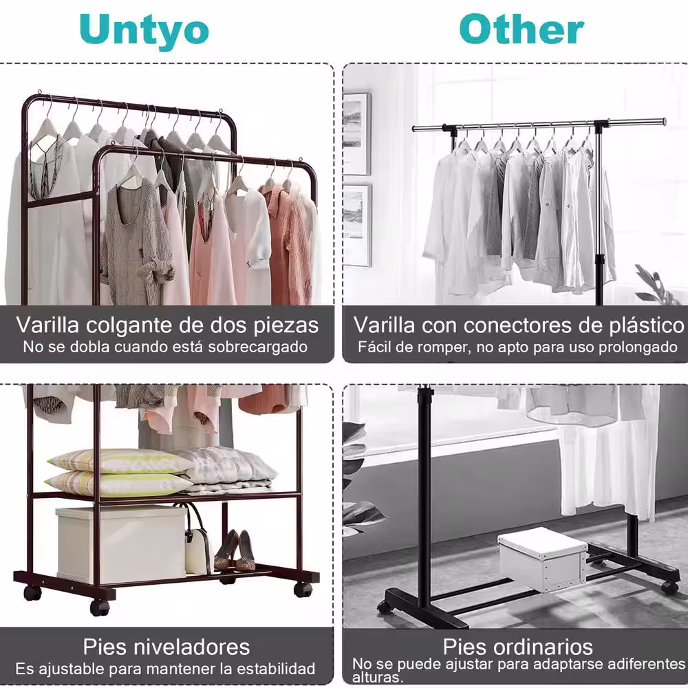 None Bronze Metal Garment Clothes Rack Double Rods 31.5 in. W x 63 in. H