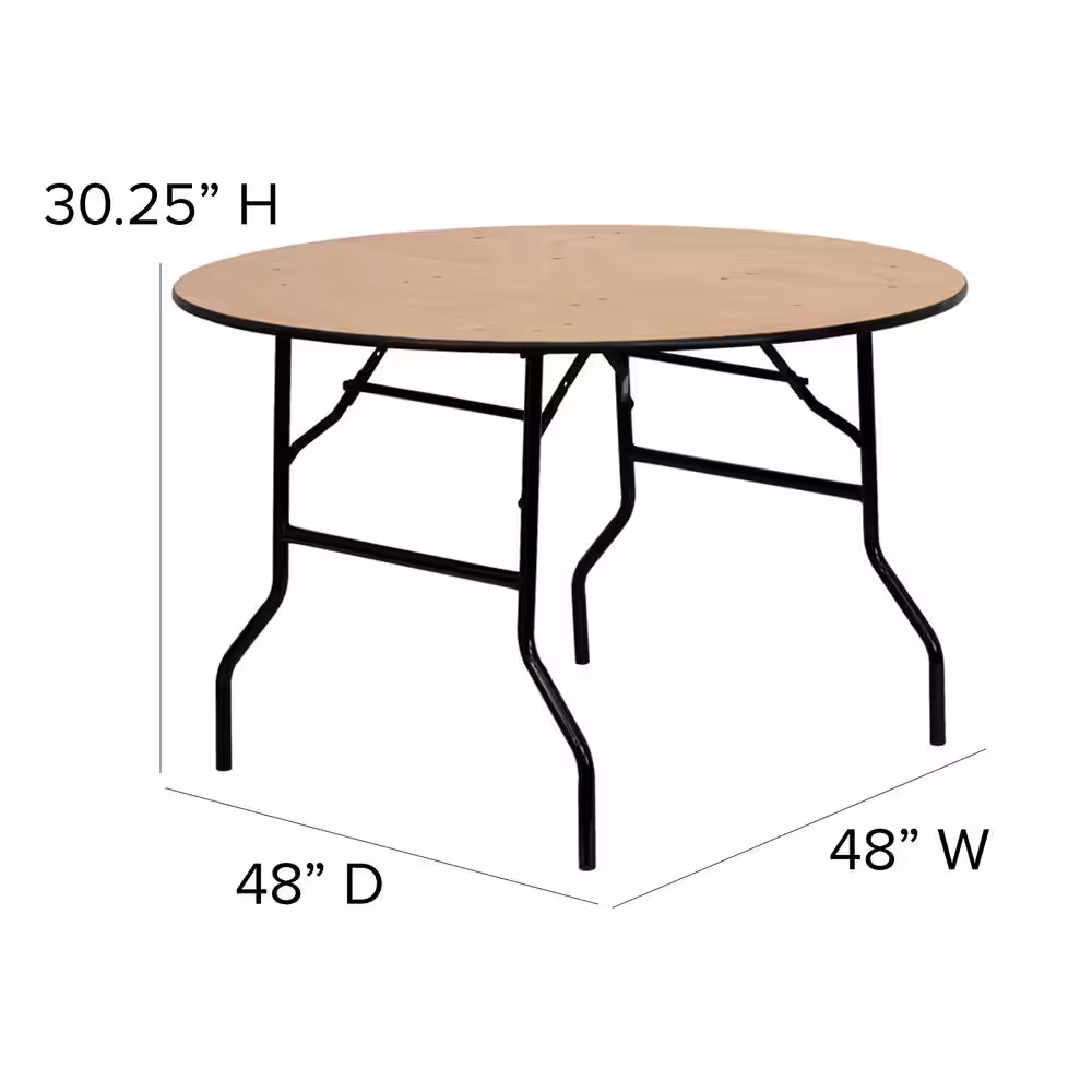 None 48 in. Natural Wood Tabletop Metal Frame Folding Table