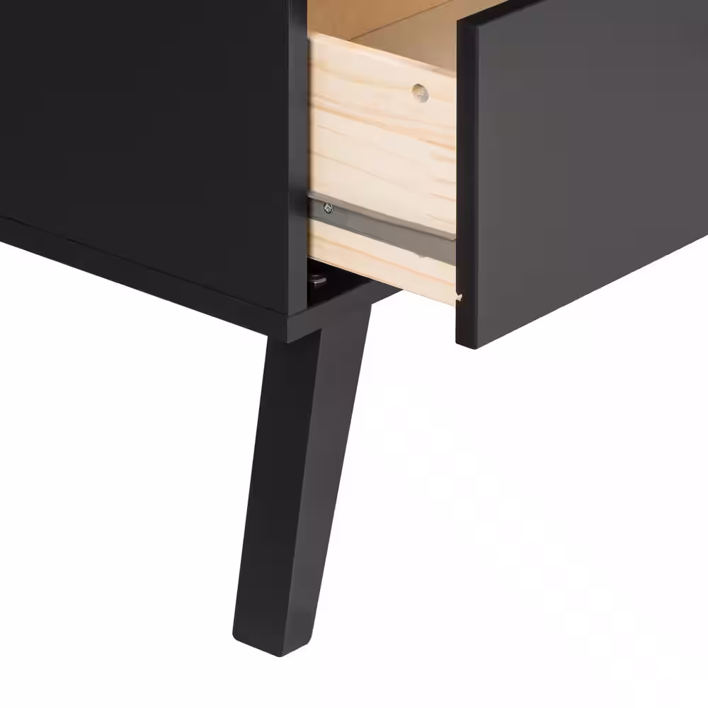 Prepac Milo Mid Century Modern 2-Drawer Black Tall Nightstand with Open Shelf