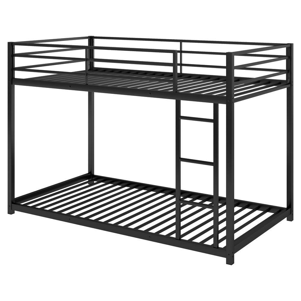 Harper & Bright Designs Black Twin Over Twin Metal Low Bunk Bed with Ladder