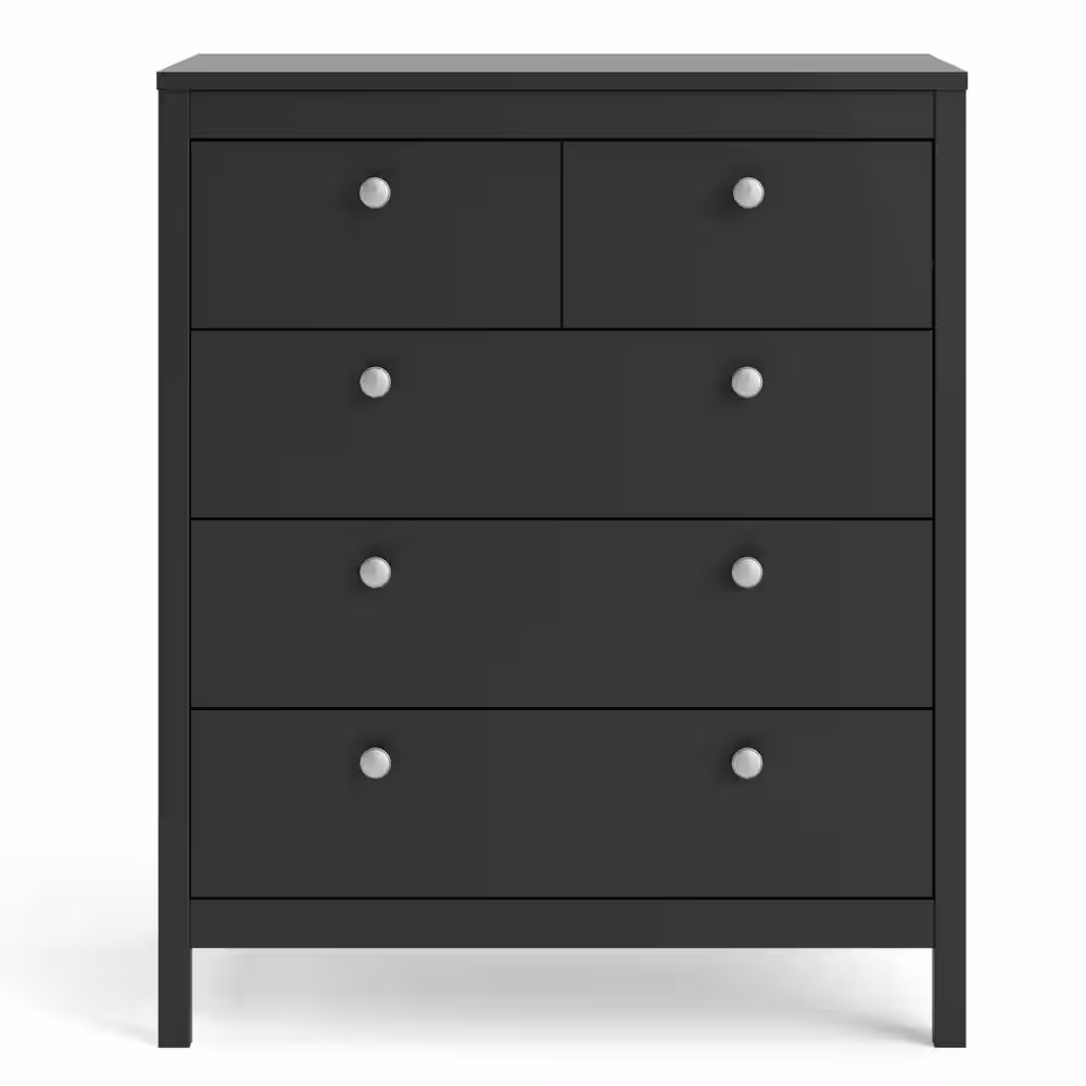 Tvilum Madrid Black Matte Finish 5 Drawer Chest of Drawer (32.4 in W x 38.94 in H.)