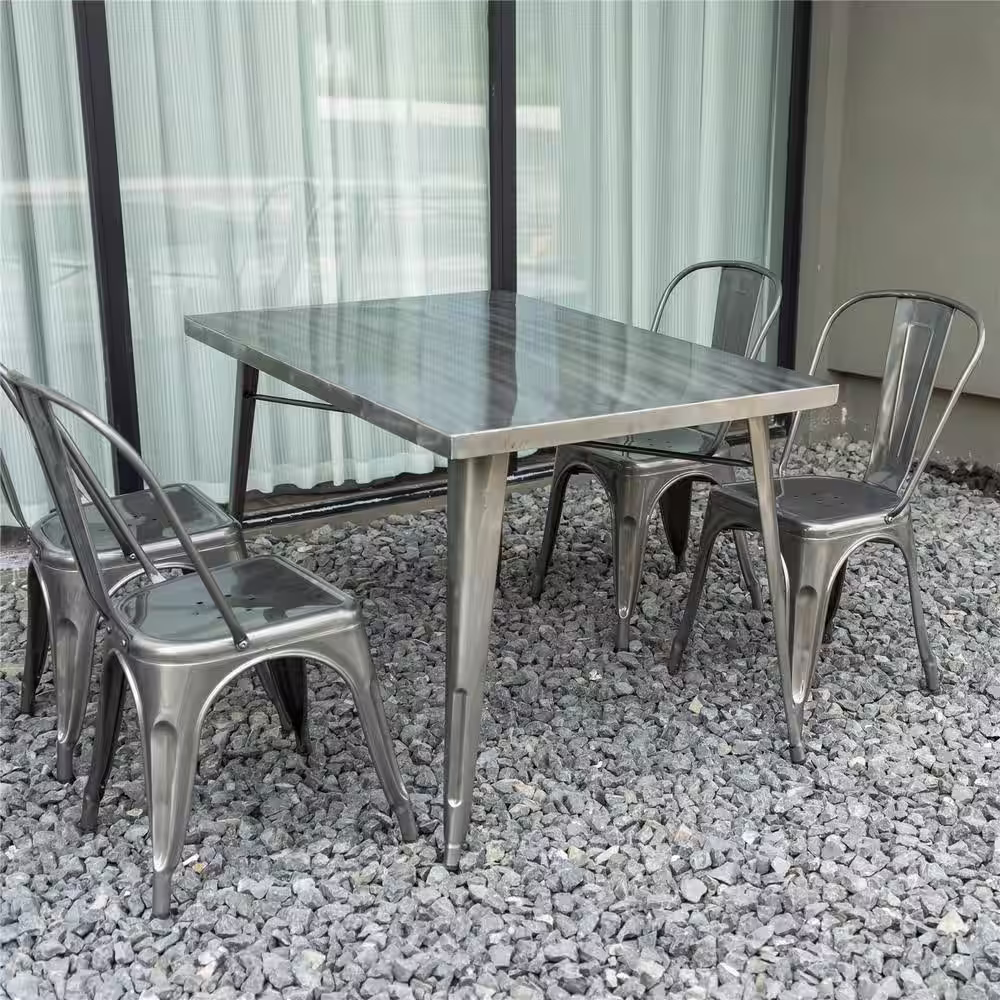 None Kricox Silver Metal Tolix Style Stackable Side Chairs (Set of 2)