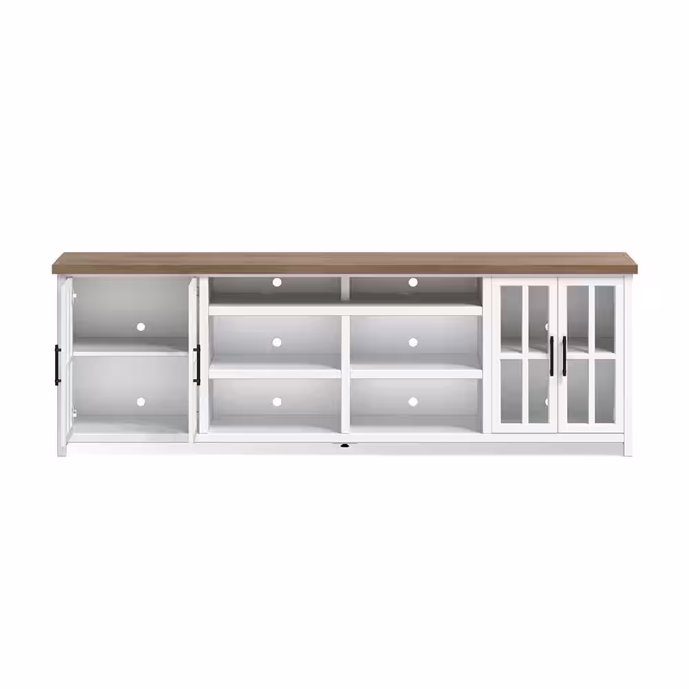 None 97 in. Fully Assembled White and Brown TV Stand, Fits TV's up to 85 in.