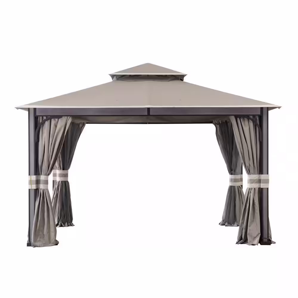 Sunjoy SummerCove Roberts 11 ft. x 13 ft. 2-Tier Light Gray Gazebo