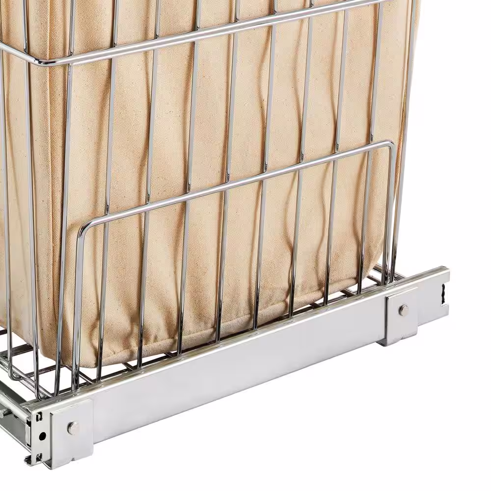 Rev-A-Shelf Chrome Metal Pullout Wire Clothes Hamper with Liner and Mounting Hardware