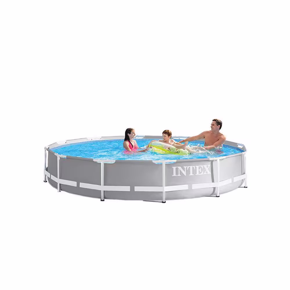 INTEX 12 ft. x 30 in. Prism Frame Pool, Pump (2-Pack) with Pool Solar Cover Tarp, Blue, Round