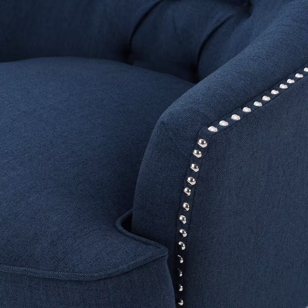 Noble House Tafton Dark Blue Fabric Tufted Club Chair