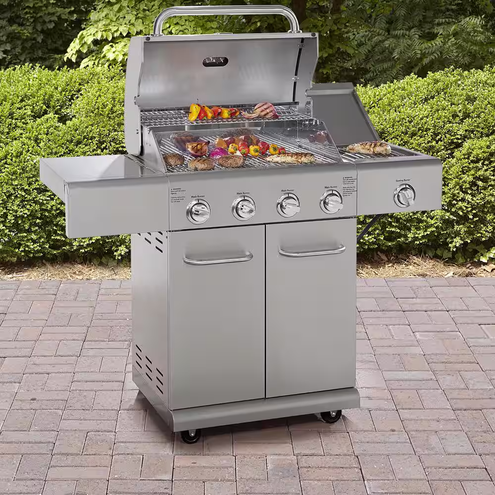 KENMORE 4-Burner Searing Side Burner Gas Grill in Stainless Steel
