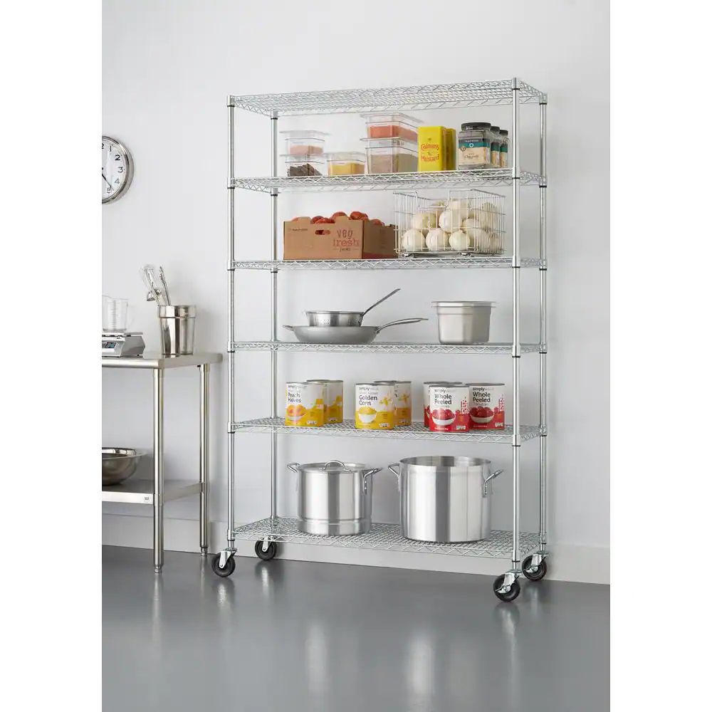 TRINITY EcoStorage Chrome 6-Tier Rolling Steel Wire Shelving Unit (48 in. W x 77 in. H x 18 in. D)