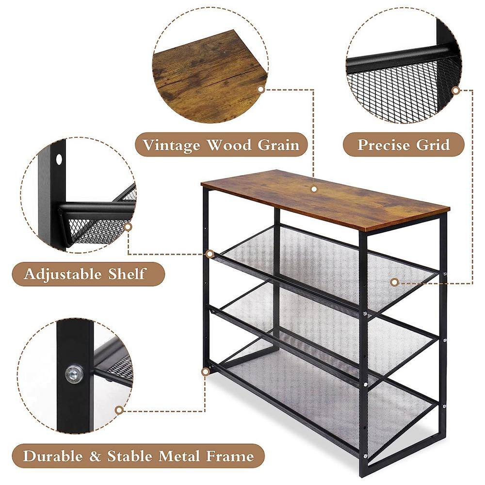 None 28 in. H 9-Pair Black Metal 4-Tiers Shoe Rack