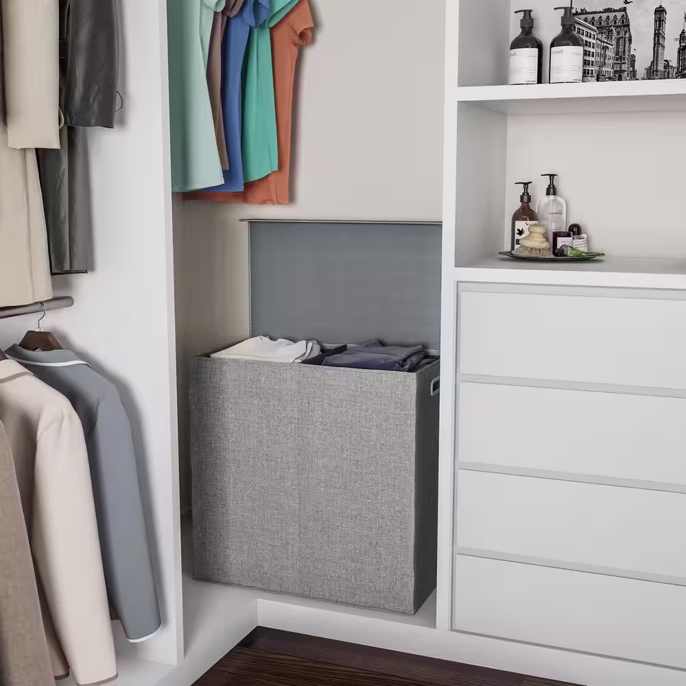 Lavish Home Collapsible Double Laundry Hamper with Lid and Removable Mesh Liners