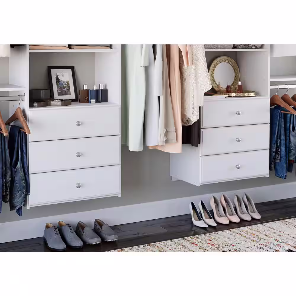 Closet Evolution 120 in. W - 144 in. W White Wood Deluxe Closet System