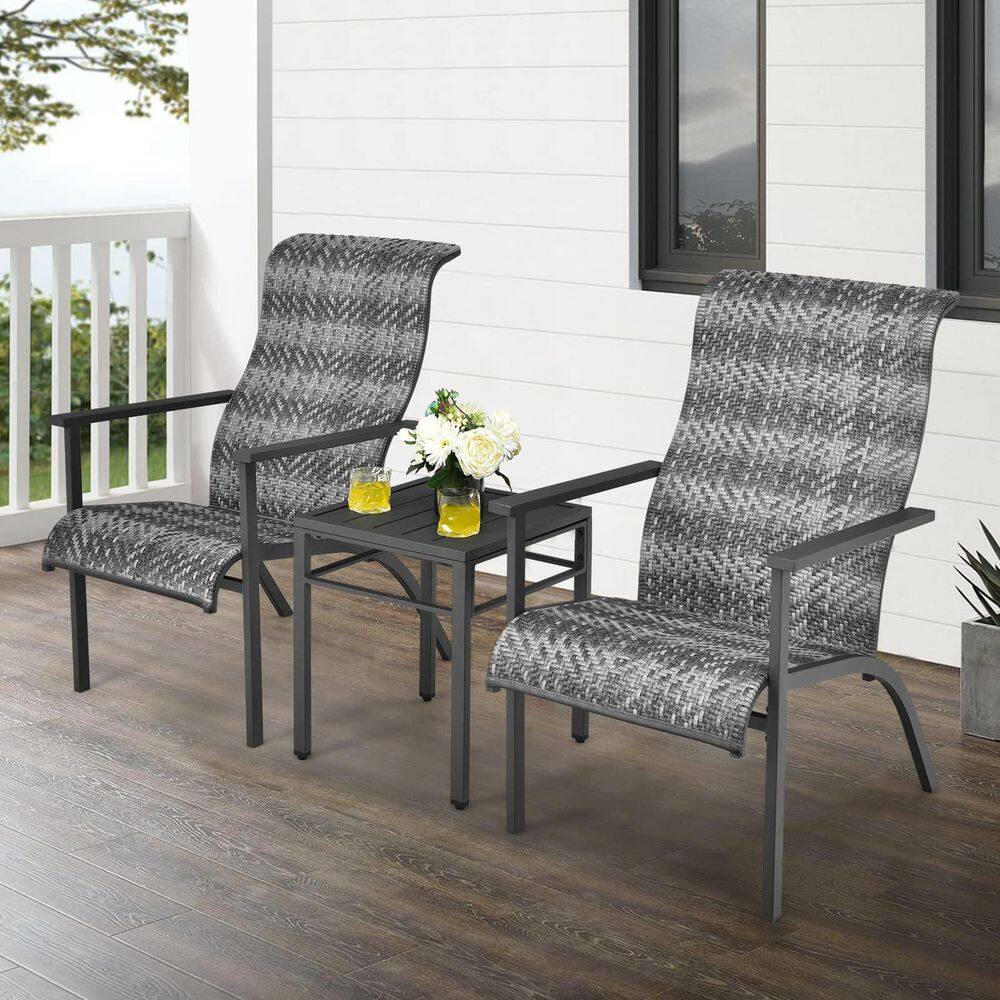 Alpulon Gray 3-Piece Wicker Outdoor Bistro Set with High Backrest and Armrest