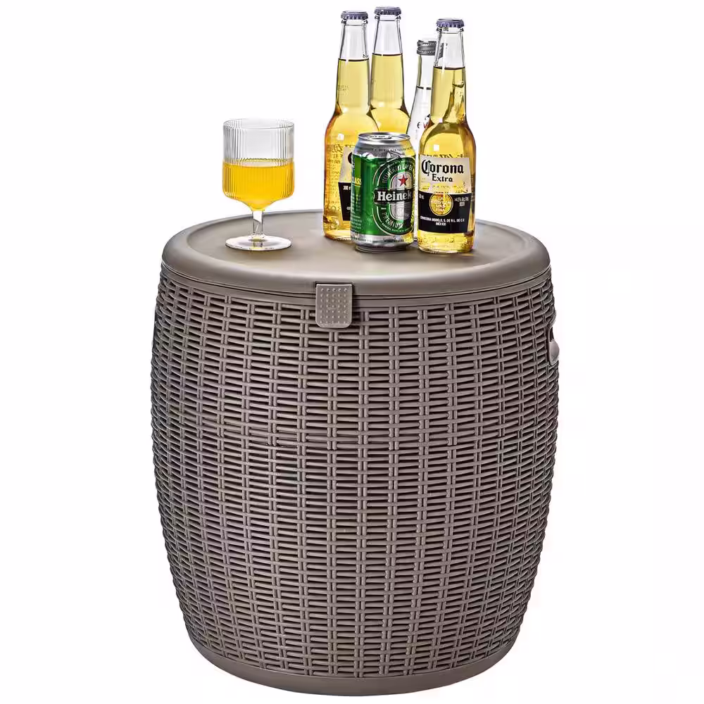 Gymax 12-Gal Patio Ice Cooler Bucket Cool Bar Table Cocktail Side Table w/Lid Brown