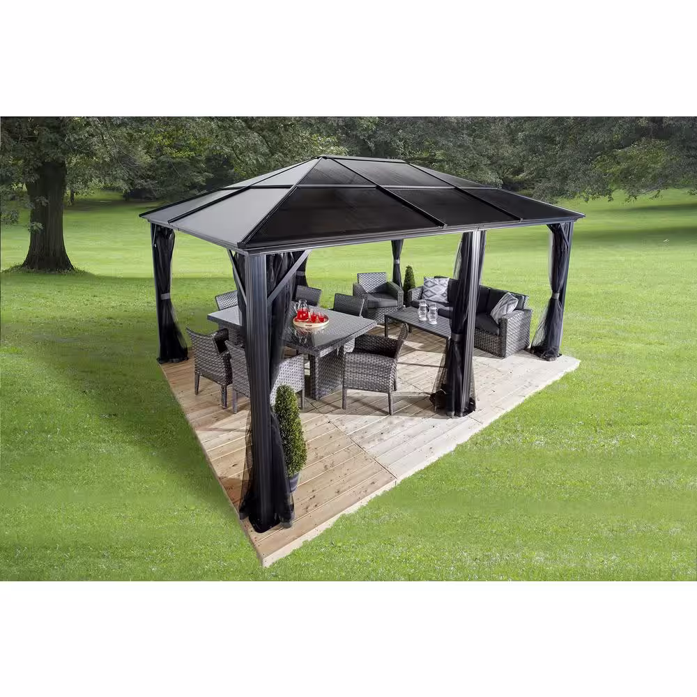 Sojag Meridien 12 ft. x 16 ft. Charcoal Rustproof Aluminum Framed Gazebo