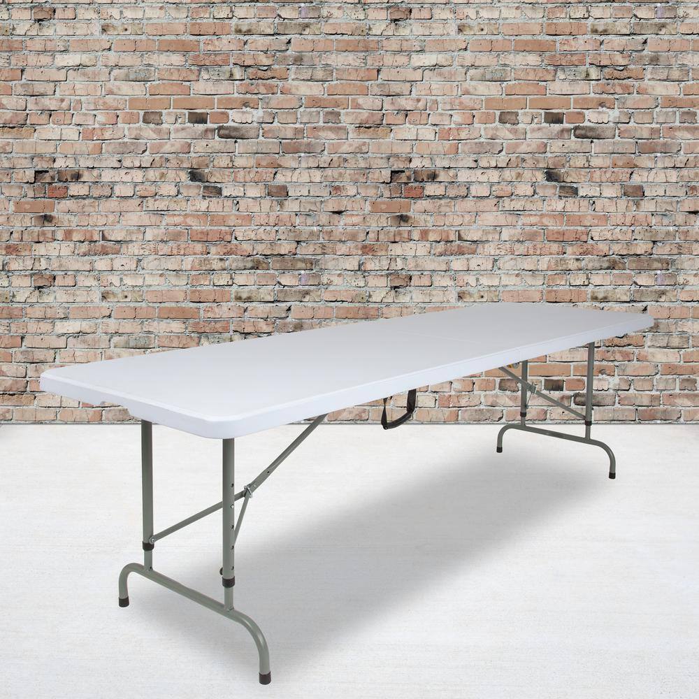 None 96 in. Granite White Plastic Tabletop Metal Frame Folding Table