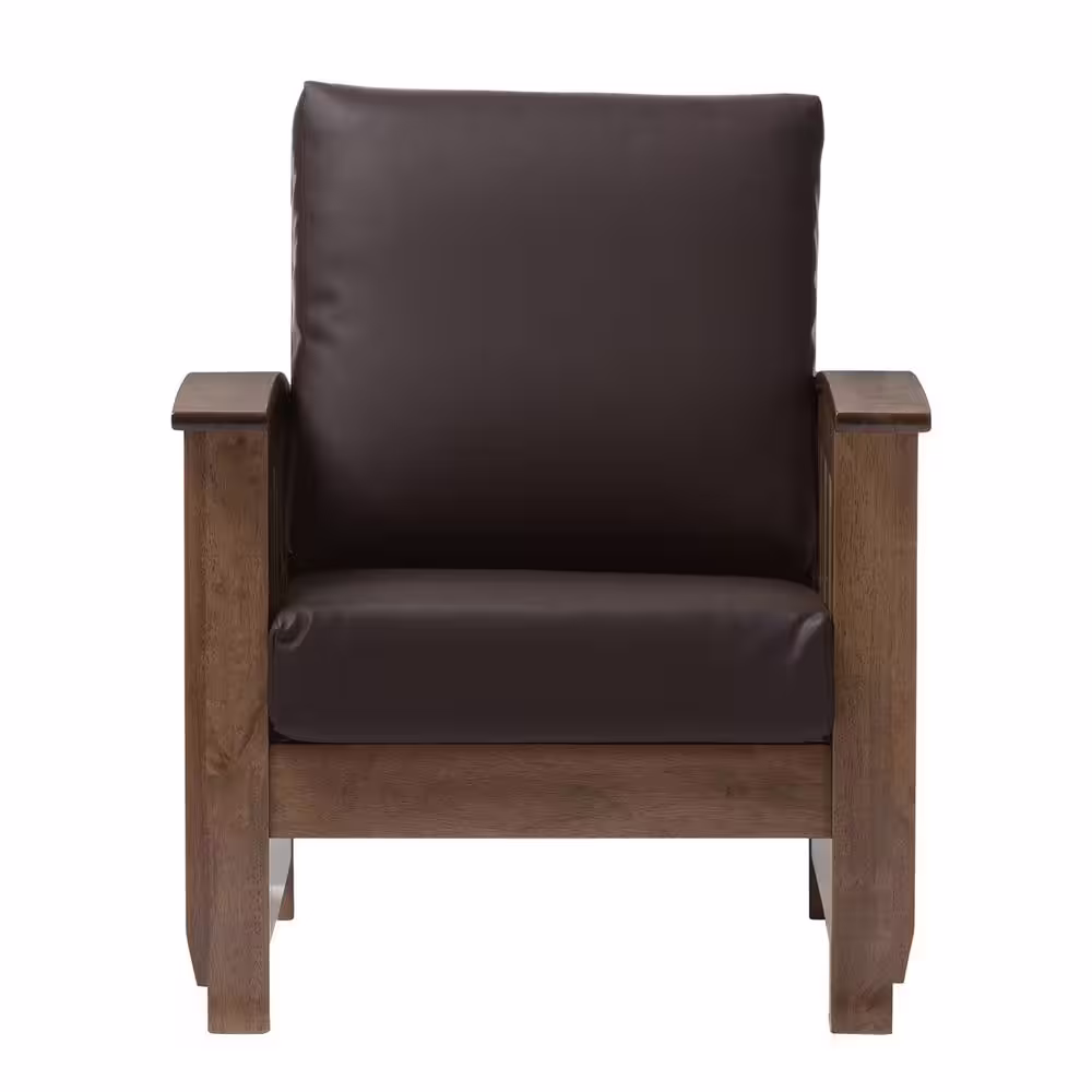 Baxton Studio Charlotte Dark Brown Faux Leather Upholstered Accent Chair