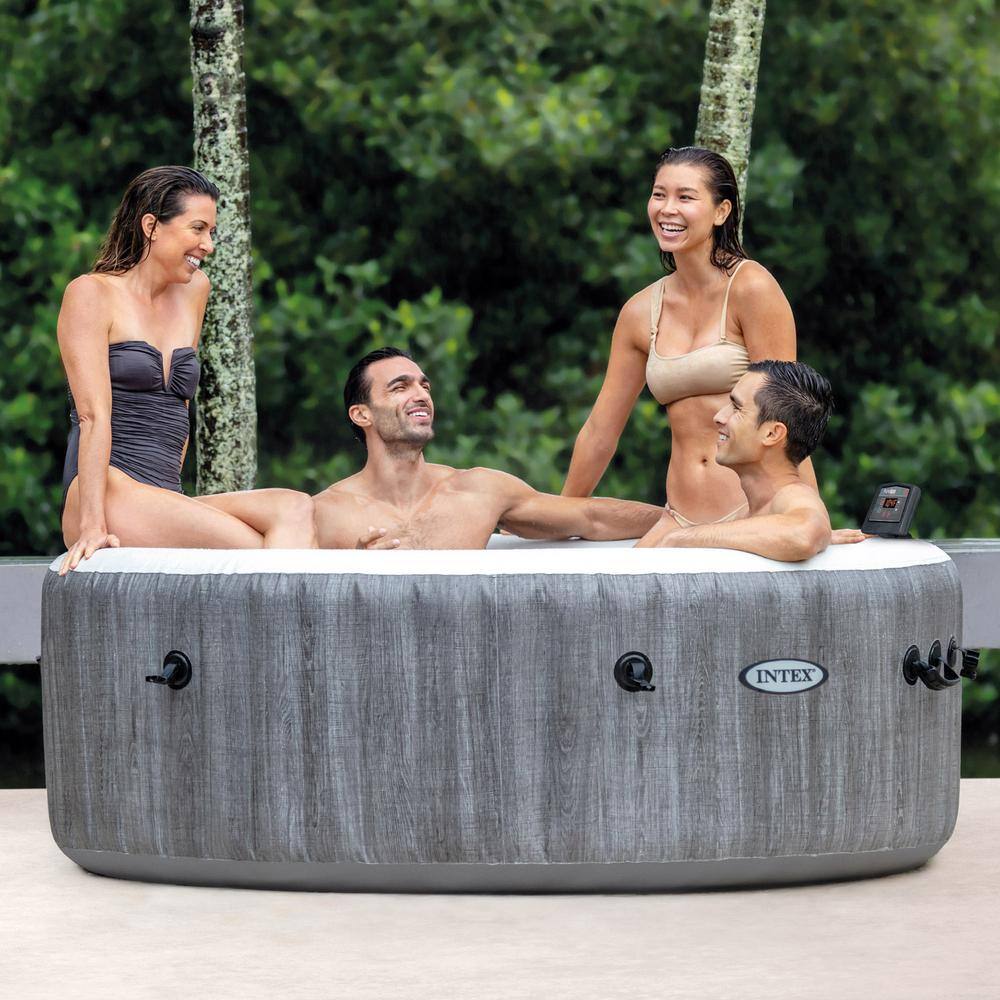 Intex PureSpa Plus Greywood Inflatable 4-Person Hot Tub Jet Spa with 4 Headrest Pillows