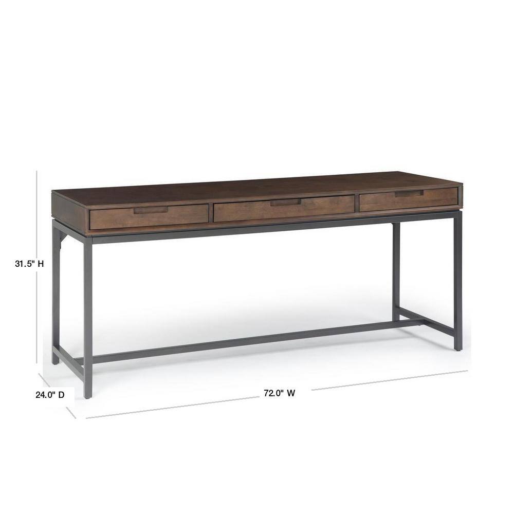 Simpli Home Banting Solid Hardwood Industrial 72 in. Wide Desk in Walnut Brown