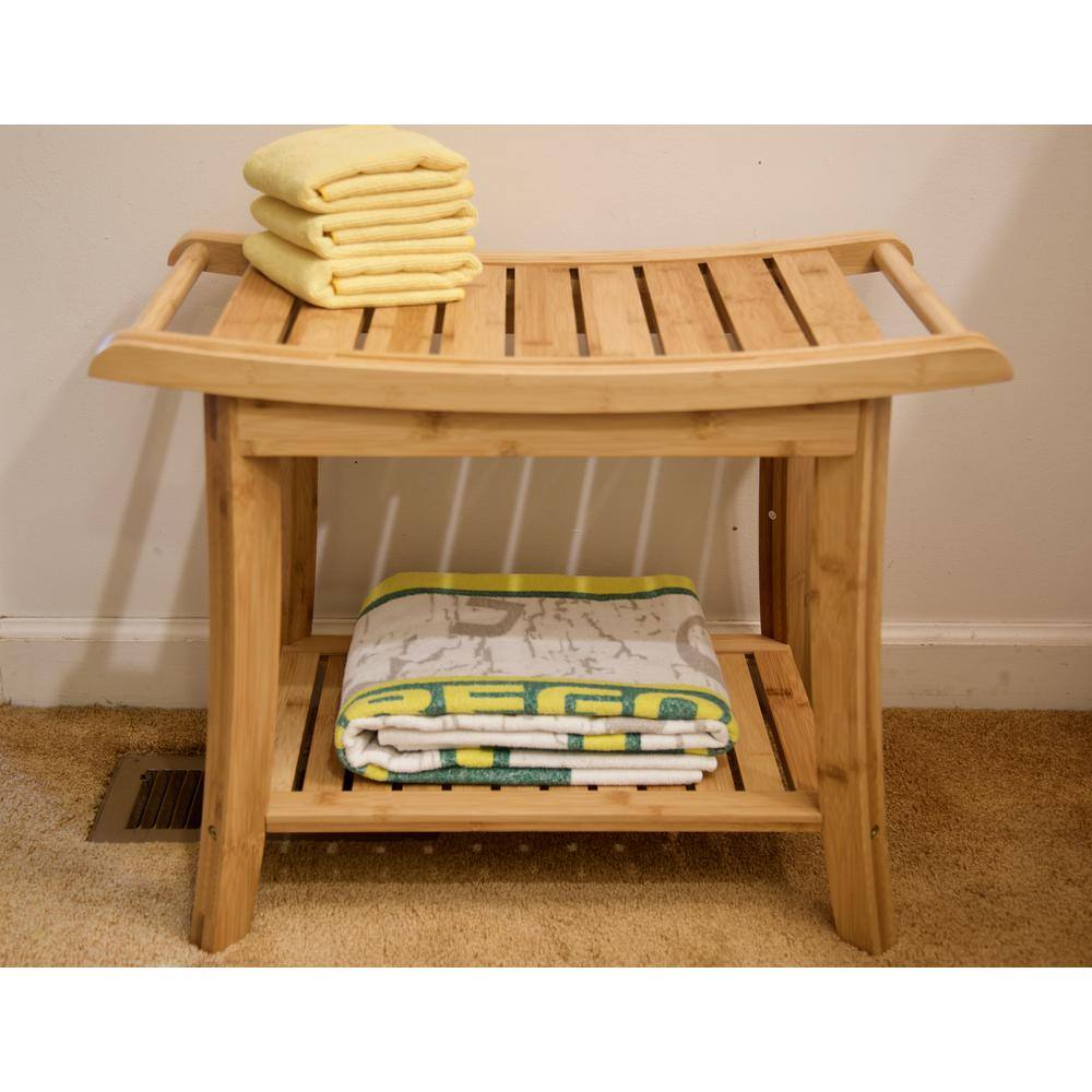 Eccostyle Solid Bamboo 19 in. H x 23.75 in. W x 13.25 in. D Spa Style Natural Shower Bathroom Bench