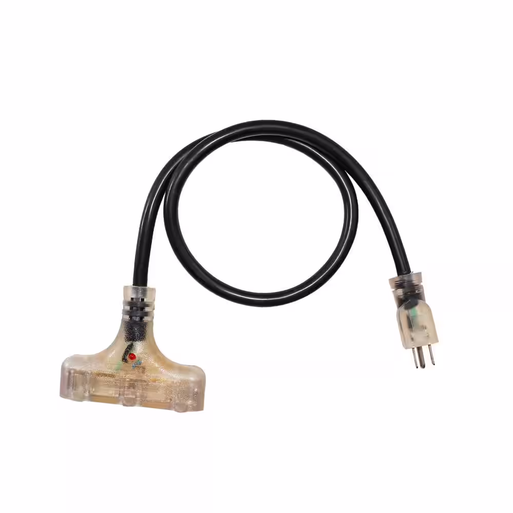 None 3 ft. 12/3, 3-Outlet SJTW 15A 125V 1875W Lighted End Indoor/Outdoor Black Heavy-Duty Tri-Source Extension Cord (2-Pack)