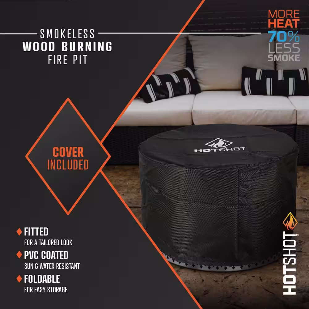 HotShot Homestead Low Smoke 25 in. Round Wood-Burning Fire Pit in Stainless Steel with Cover