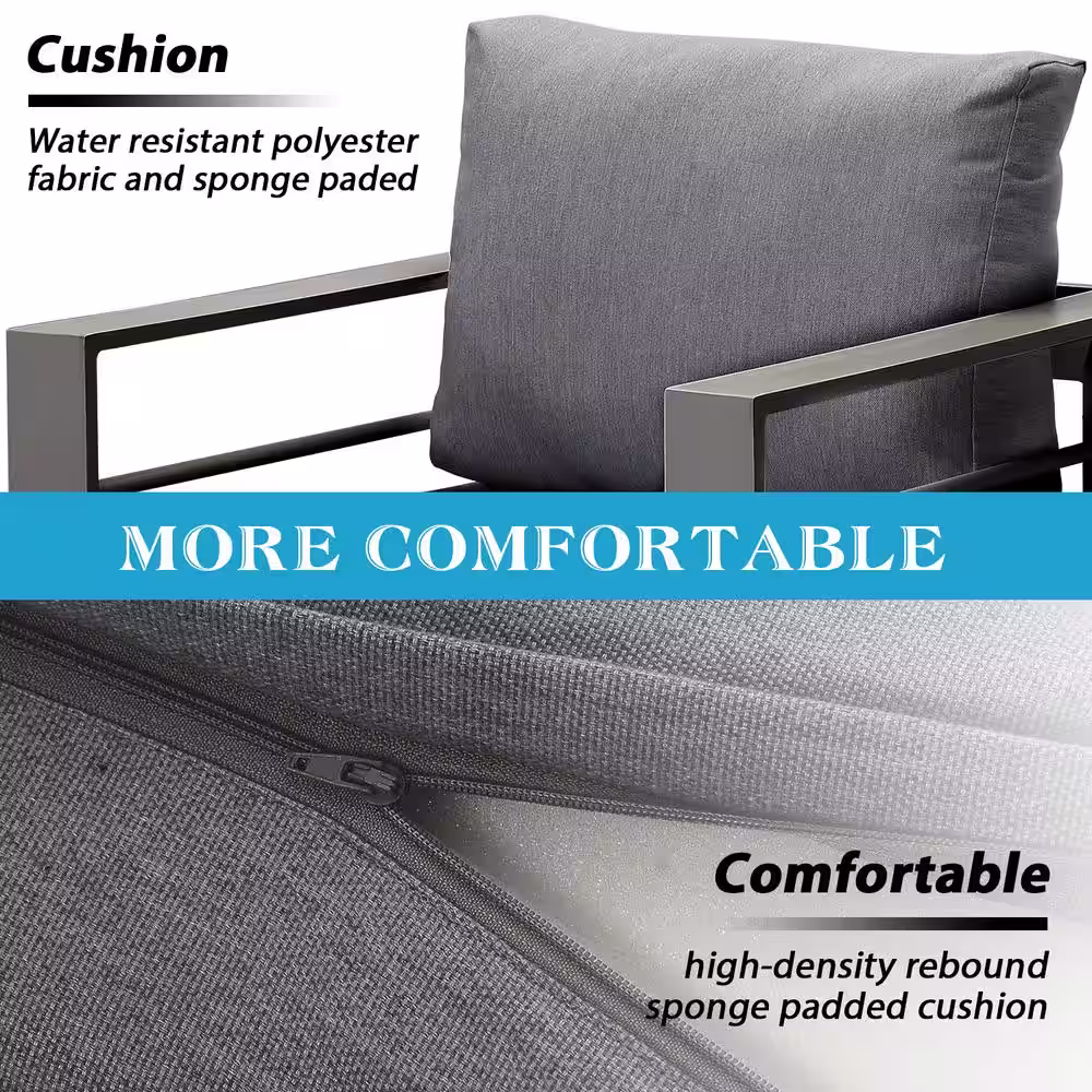 SUNVIVI Grey 4-Piece Aluminum Patio Conversation Set with Dark Grey Cushions