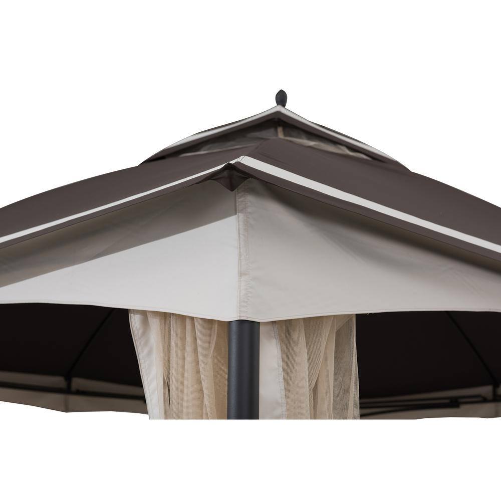 Sunjoy Zela 10.5 ft. x 13 ft. Brown and Tan 2-tier Steel Gazebo