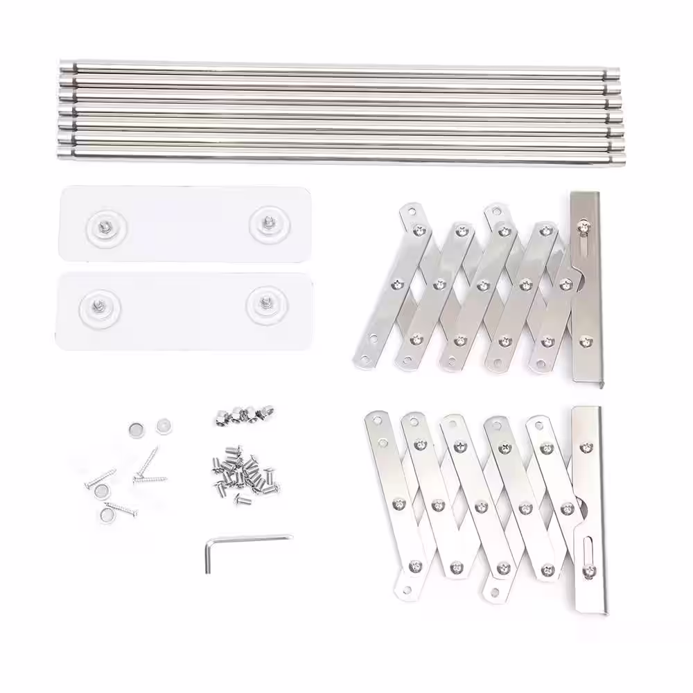 None 31.5 in. x 5.7 in. Silver Stainless Steel Folding Telescopic Towel Rack Garment Rack