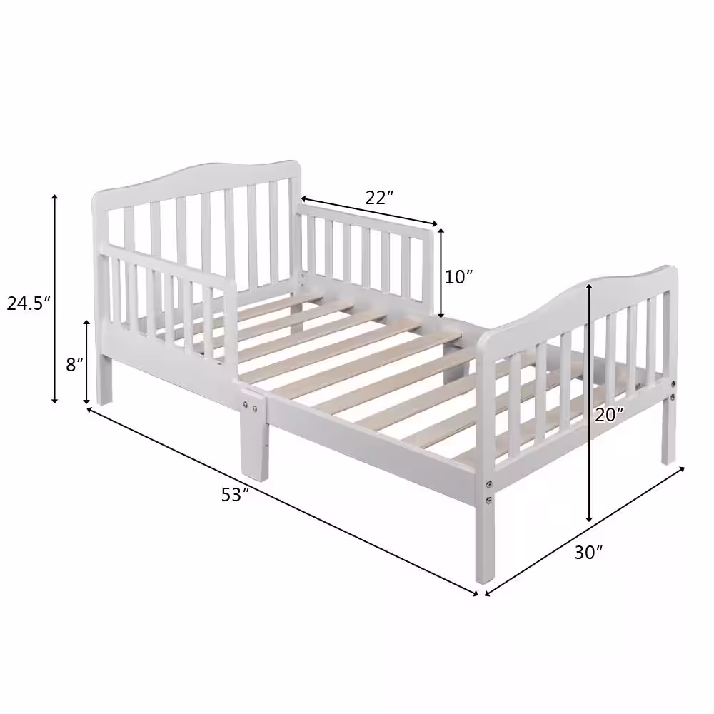 None White Toddler Bed Frame with Safety Guardrails