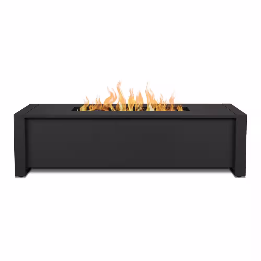 Real Flame Keenan 52 in. W x 26 in. D Outdoor Aluminum Liquid Propane Fire Table in Black with Protective Cover