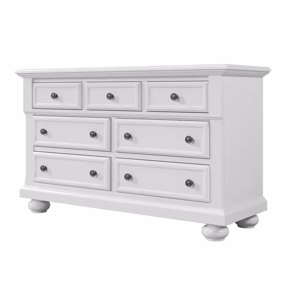 Harper & Bright Designs White Solid Wood 7-Drawer 55.9 in. Wide Multifunctional Dresser with Changing Table