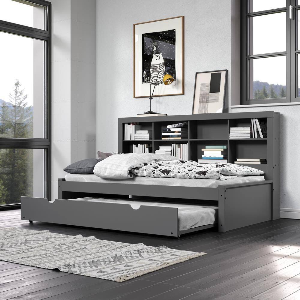 Donco Kids Grey Twin Daybed with Bookcase and Drawers