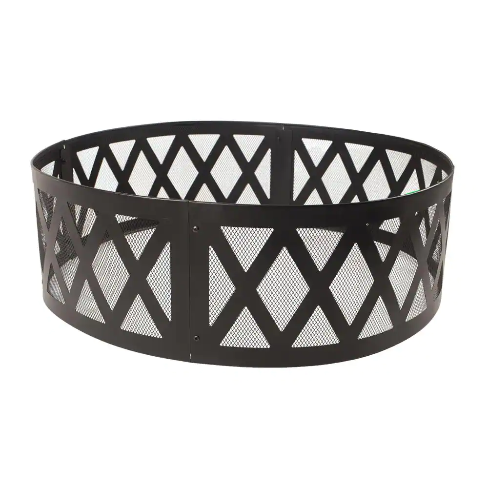 Pleasant Hearth 36 in. x 12 in. Round Steel Wood Burning Lattice Fire Ring in Black