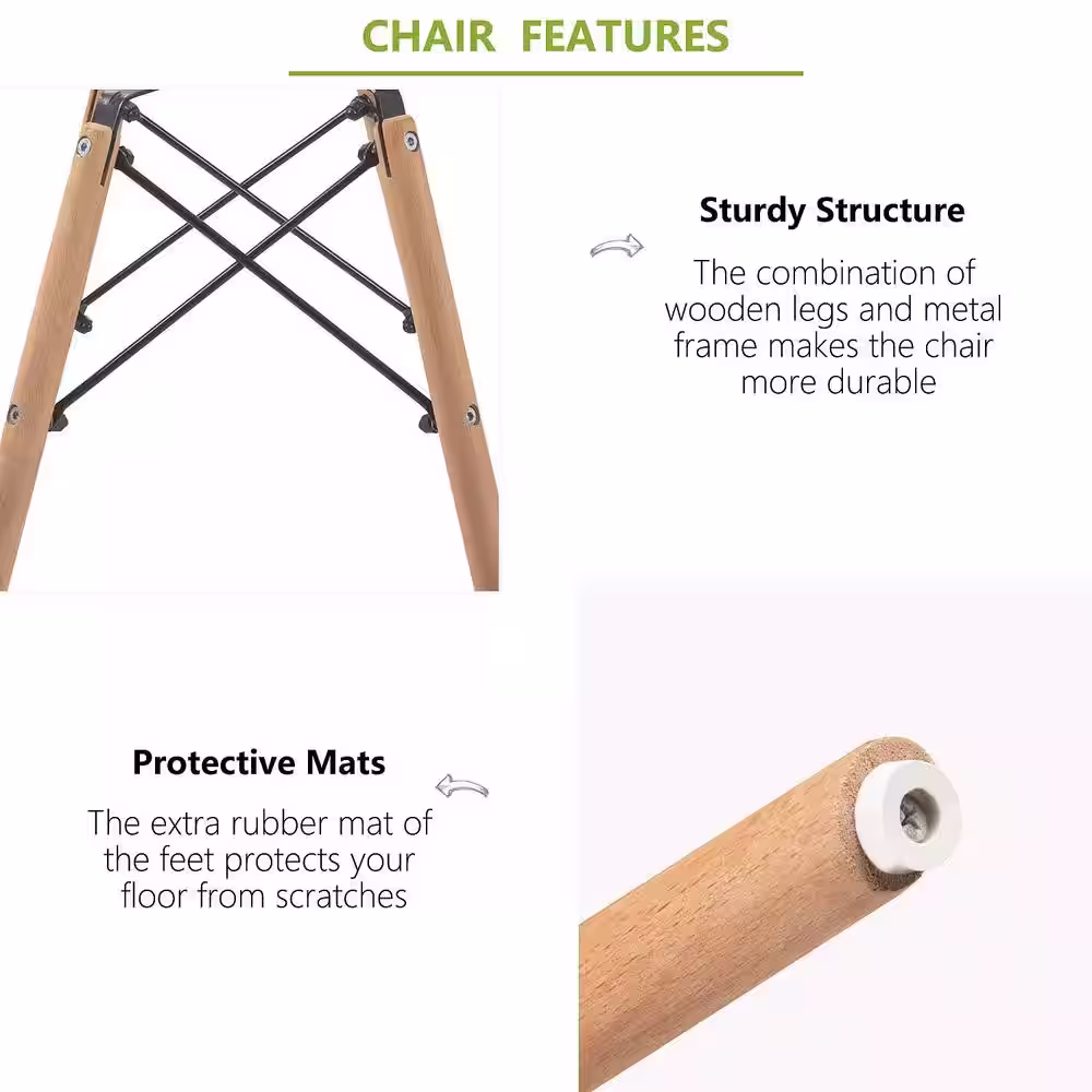 LACOO Eames White Pre Assembled Mid Century Modern Style Dining Chair, DSW Shell Plastic Side Chairs (Set of 4)