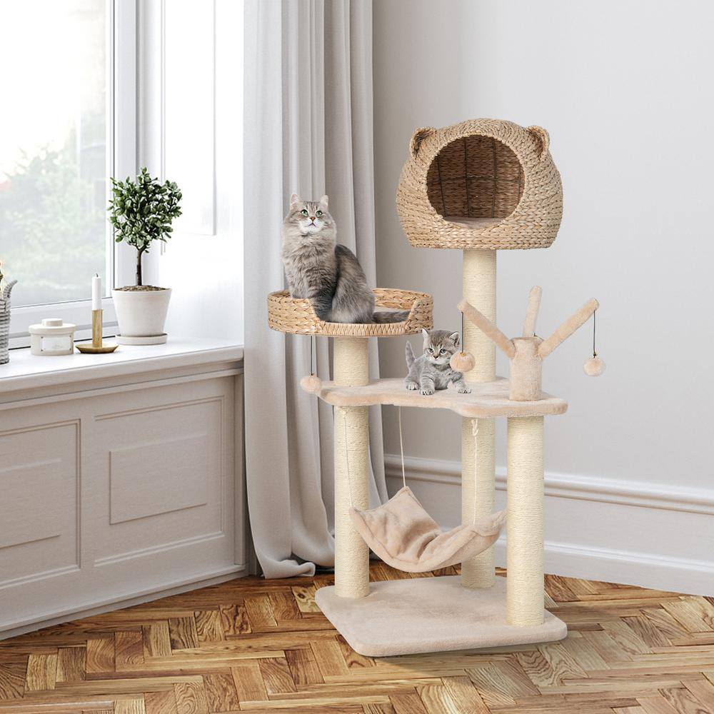 ANGELES HOME Multi-Level Cat Tree with Condo Hammock and Rotatable Hanging Balls