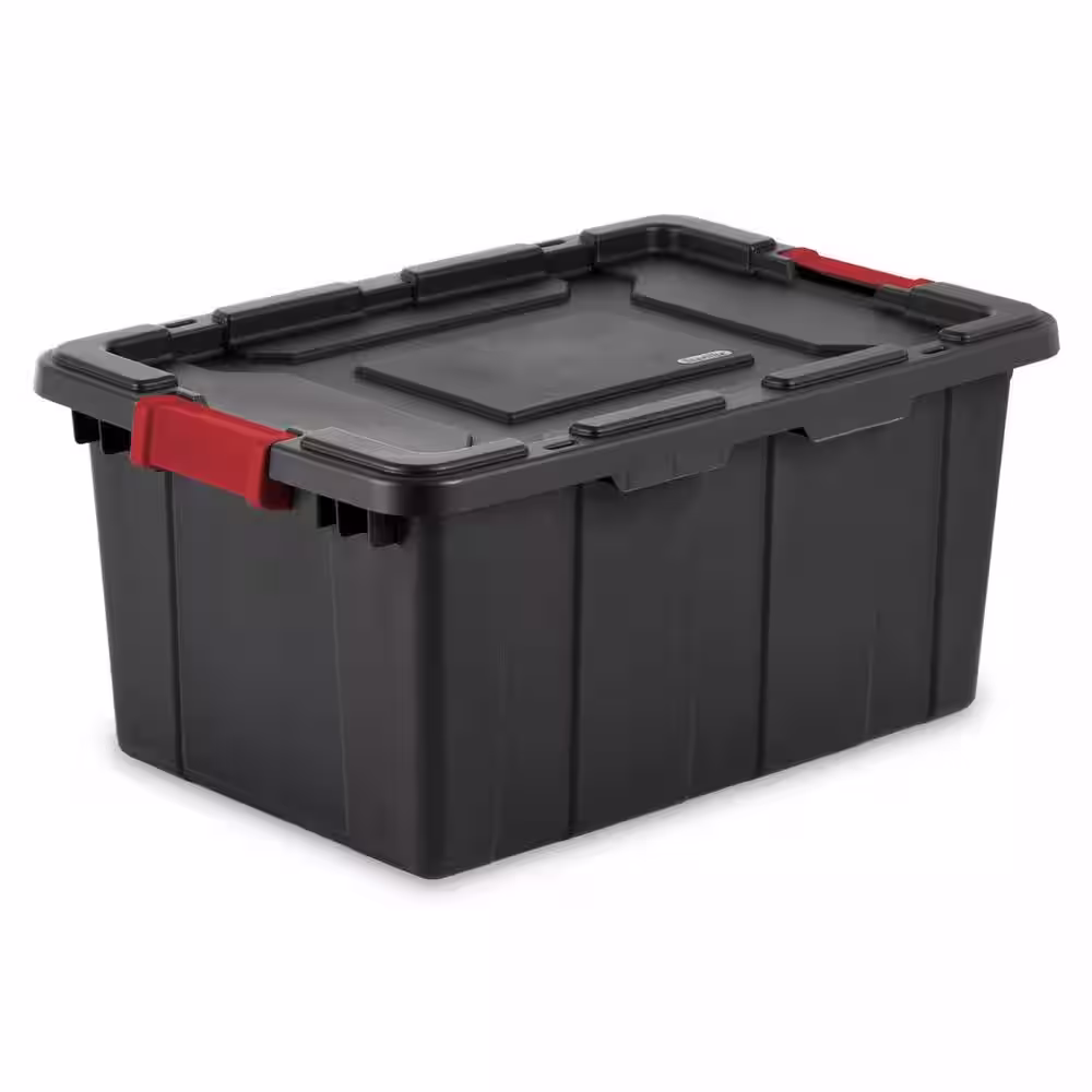 Sterilite 15-Gal. Durable Rugged Industrial Tote with Red Latches in Black (18-Pack)