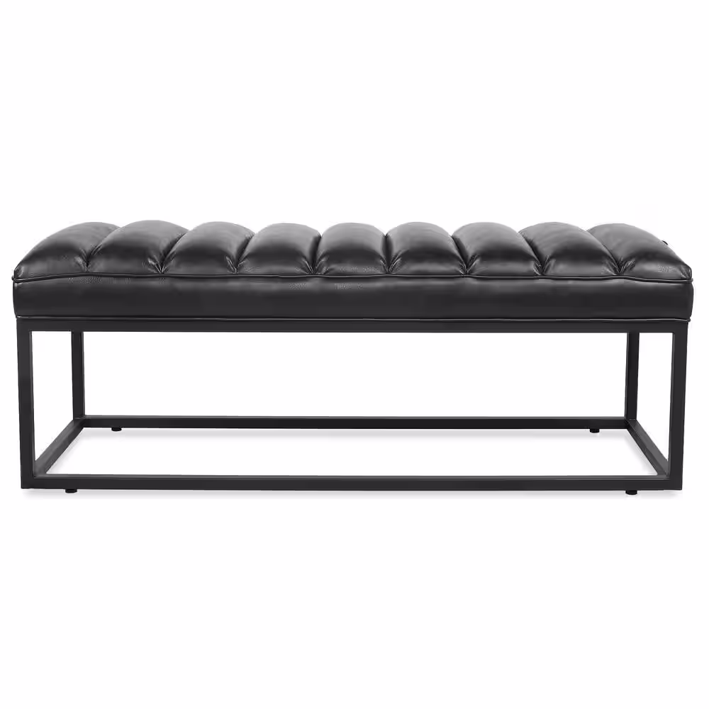 Harper & Bright Designs Black 53.54 in. PU Upholstered Bedroom Bench, Entryway Bench with Metal Base