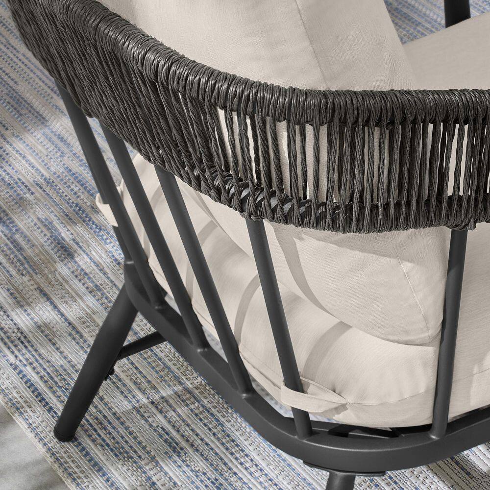 Hampton Bay Aspenwood 5-Piece Wicker Patio Chat Set with White Cushion