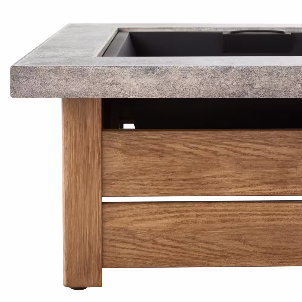 Hampton Bay Stoneham 34 in. x 15.5 in. Square Steel Wood Fire Pit with Tile Top