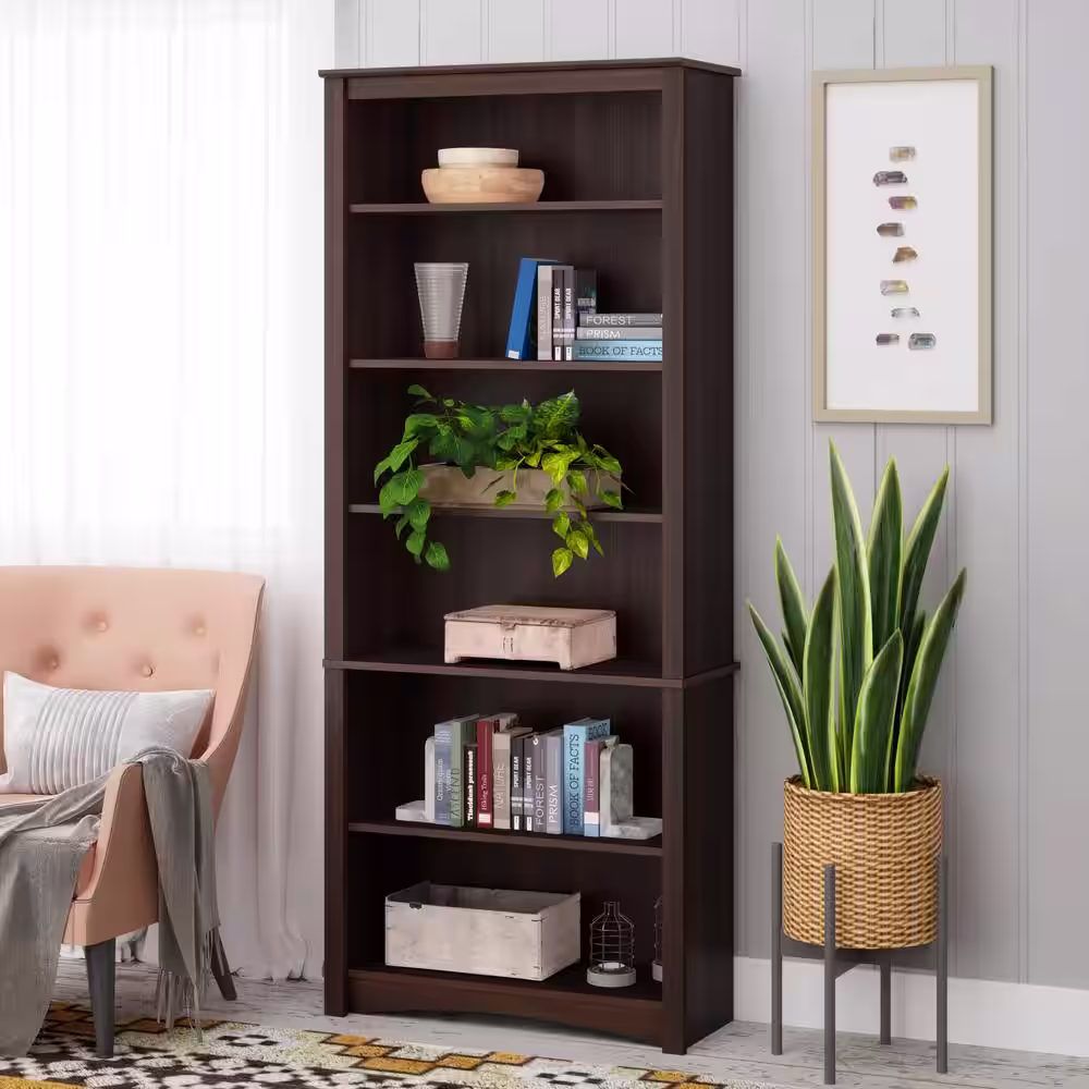 Prepac 77 in. Espresso Wood 6-shelf Standard Bookcase with Adjustable Shelves