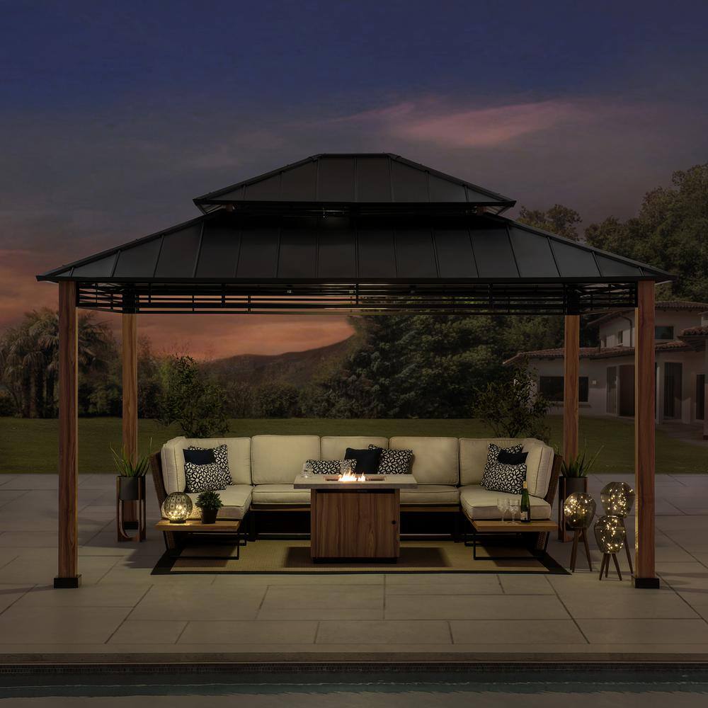 Sunjoy SummerCove Roberts 13 ft. x 15 ft. Black 2-Tier Hardtop Gazebo