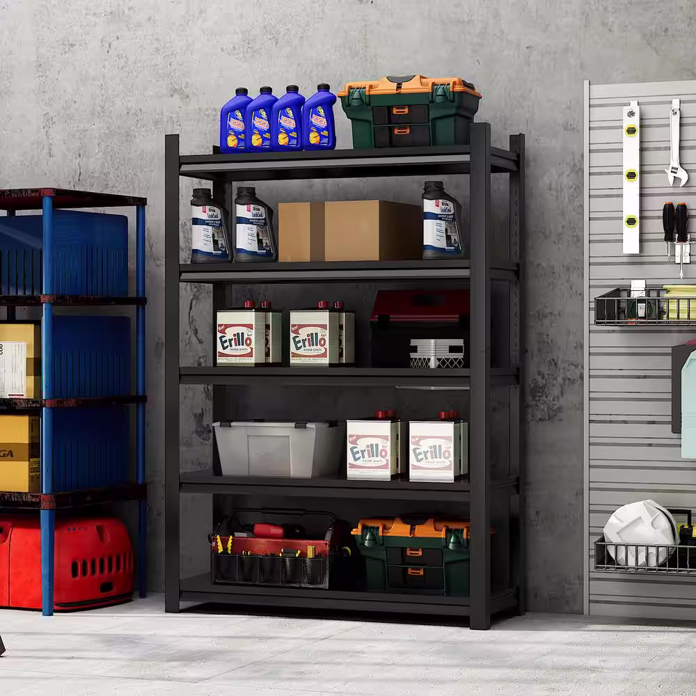 Mlezan Metal Garage Storage Shelves 5 Tiers in 17.7 in. D x 33.9 in. W x 63 in. H Black Steel Rack