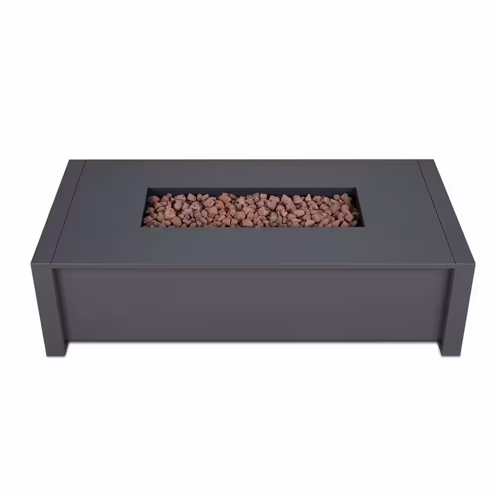 Real Flame Keenan 52 in. W x 26 in. D Outdoor Aluminum Liquid Propane Fire Table in Grey with Protective Cover