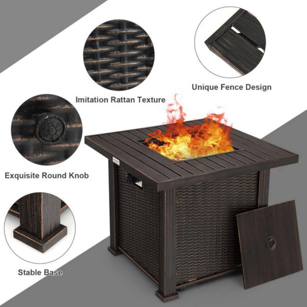 Alpulon 30 in. Outdoor Square Propane Gas Fire Pit Table with Table Cover