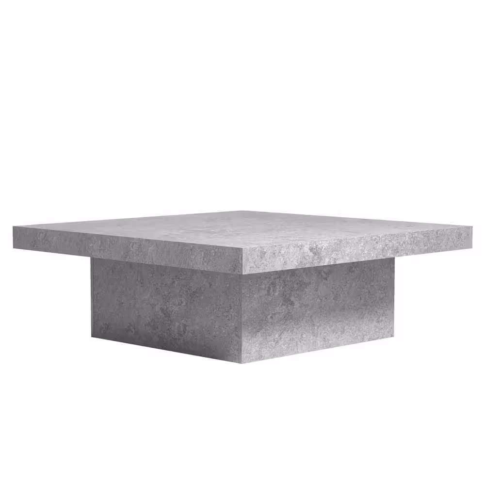 None Carmelo 35.4 in Concrete Cool Grey Square Wood Top Coffee Table